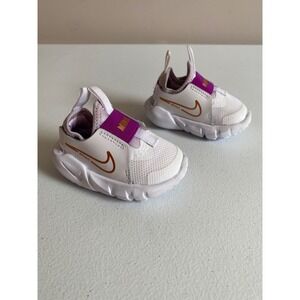Nike Flex Runner Infant Sneakers White Purple Gold DJ6039-101 Size 2C Slip On